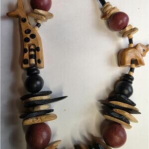 Boho tribal native carved wooden beaded necklace